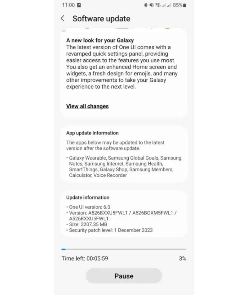 Samsung Galaxy A52 5G Android 14 One UI 6 Update